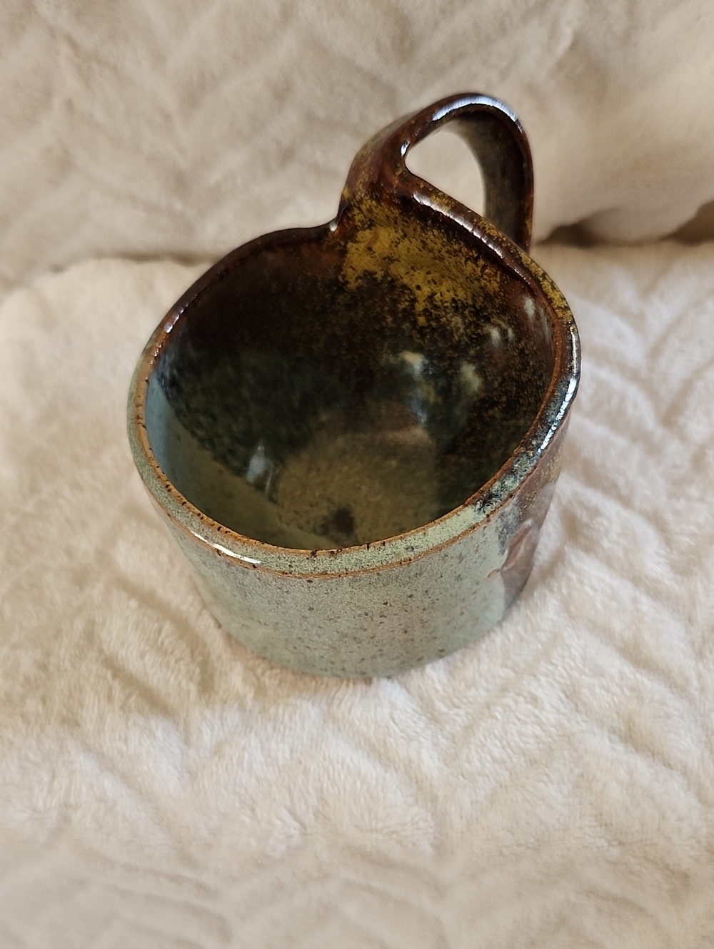 Handmade Glazed Ceramic Mug Cup in Green and Brown